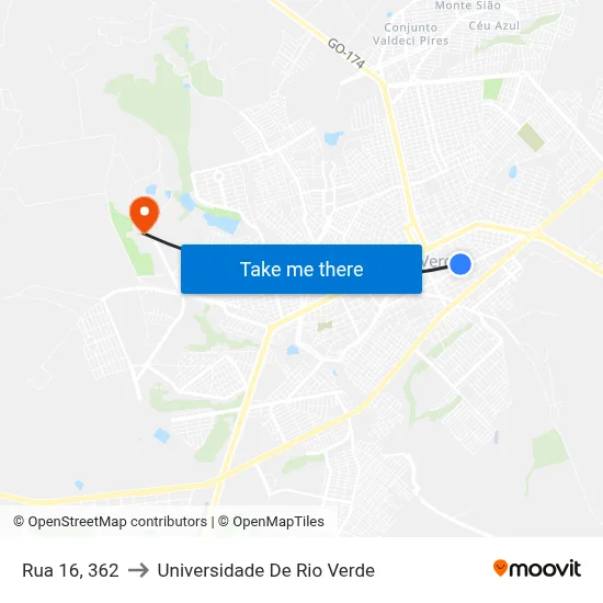 Rua 16, 362 to Universidade De Rio Verde map