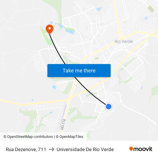 Rua Dezenove, 711 to Universidade De Rio Verde map