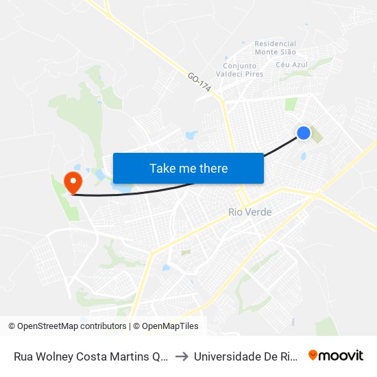 Rua Wolney Costa Martins Q 74, 1357 to Universidade De Rio Verde map