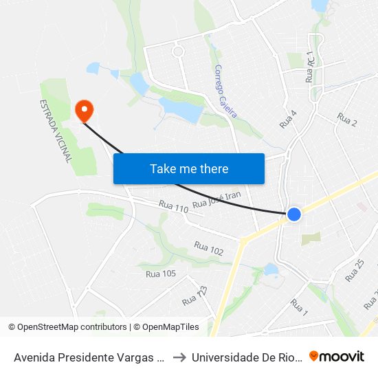 Avenida Presidente Vargas Q G, 115 to Universidade De Rio Verde map