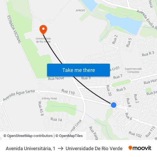 Avenida Universitária, 1 to Universidade De Rio Verde map