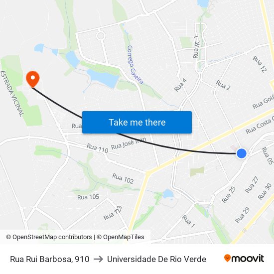 Rua Rui Barbosa, 910 to Universidade De Rio Verde map