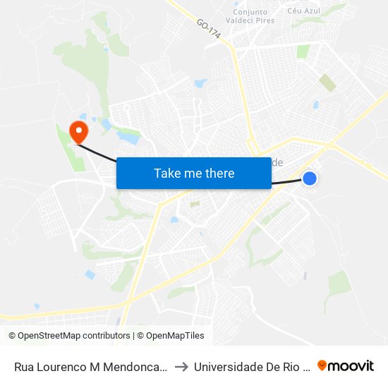 Rua Lourenco M Mendonca Q 27, 4 to Universidade De Rio Verde map