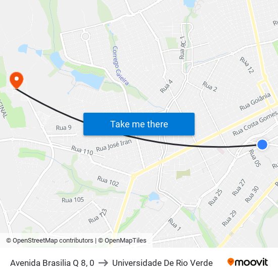 Avenida Brasilia Q 8, 0 to Universidade De Rio Verde map
