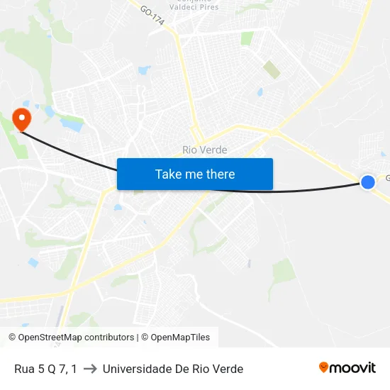 Rua 5 Q 7, 1 to Universidade De Rio Verde map