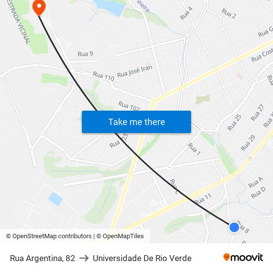 Rua Argentina, 82 to Universidade De Rio Verde map
