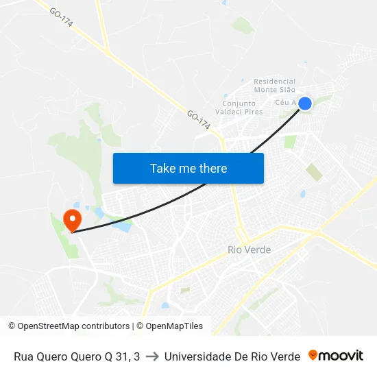 Rua Quero Quero Q 31, 3 to Universidade De Rio Verde map