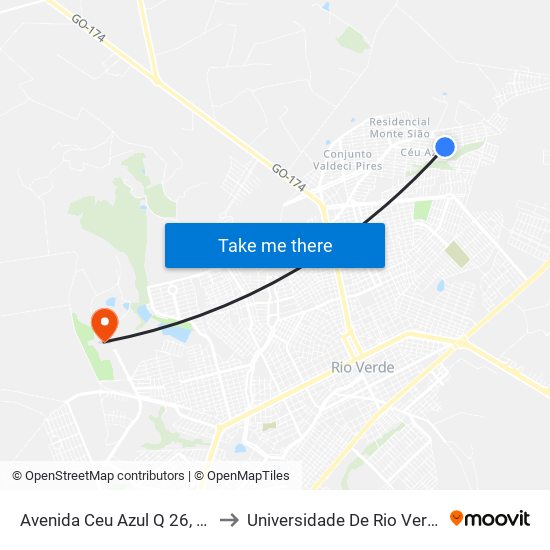 Avenida Ceu Azul Q 26, 20 to Universidade De Rio Verde map