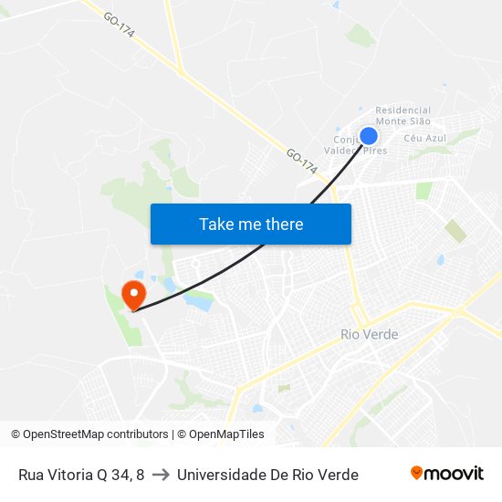 Rua Vitoria Q 34, 8 to Universidade De Rio Verde map