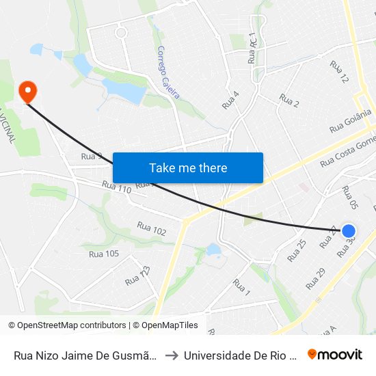 Rua Nizo Jaime De Gusmão, 501 to Universidade De Rio Verde map