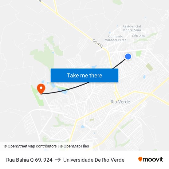 Rua Bahia Q 69, 924 to Universidade De Rio Verde map