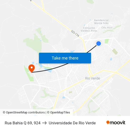 Rua Bahia Q 69, 924 to Universidade De Rio Verde map