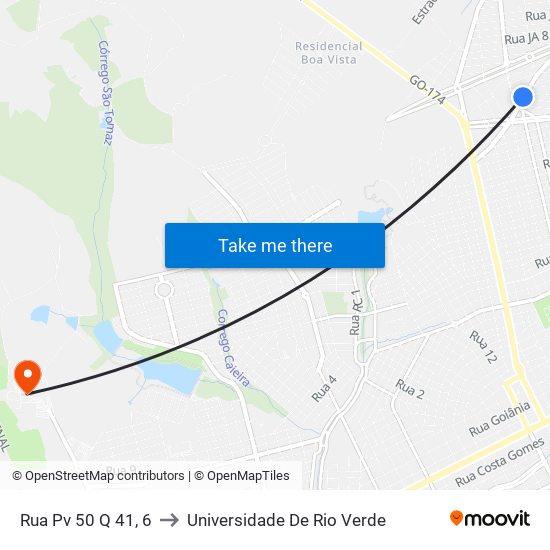 Rua Pv 50 Q 41, 6 to Universidade De Rio Verde map