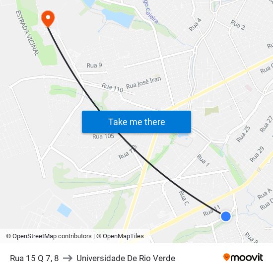 Rua 15 Q 7, 8 to Universidade De Rio Verde map