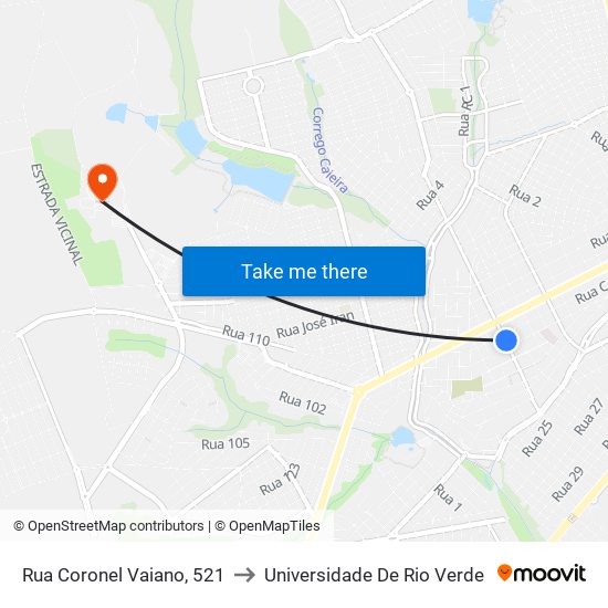 Rua Coronel Vaiano, 521 to Universidade De Rio Verde map