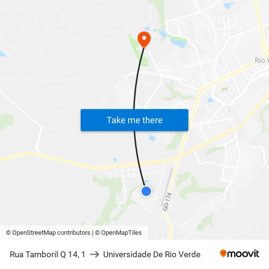 Rua Tamboril Q 14, 1 to Universidade De Rio Verde map