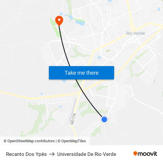 Recanto Dos Ypês to Universidade De Rio Verde map