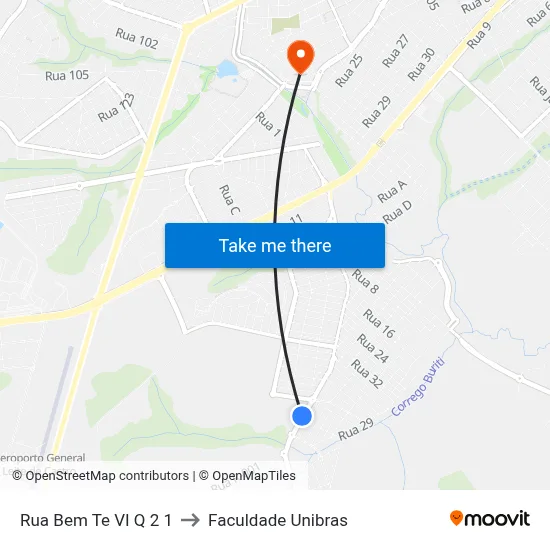 Rua Bem Te VI Q 2 1 to Faculdade Unibras map