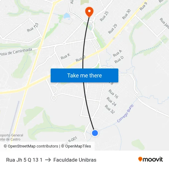 Rua Jh 5 Q 13 1 to Faculdade Unibras map