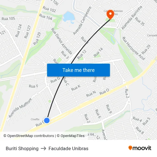 Buriti Shopping to Faculdade Unibras map