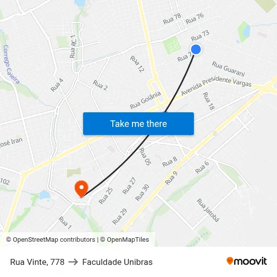 Rua Vinte, 778 to Faculdade Unibras map