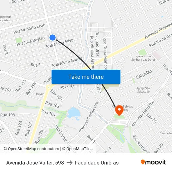 Avenida José Valter, 598 to Faculdade Unibras map