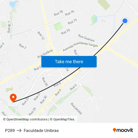 P289 to Faculdade Unibras map