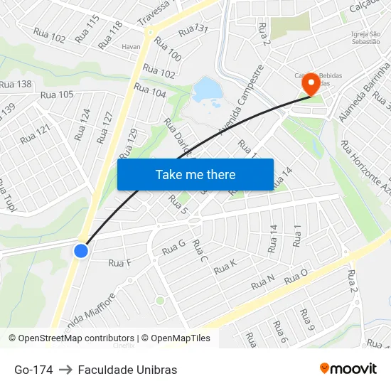 Go-174 to Faculdade Unibras map
