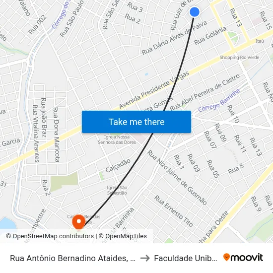 Rua Antônio Bernadino Ataides, 213 to Faculdade Unibras map