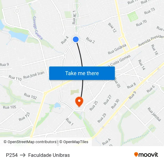 P254 to Faculdade Unibras map