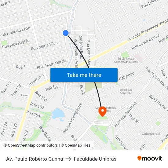 Av. Paulo Roberto Cunha to Faculdade Unibras map