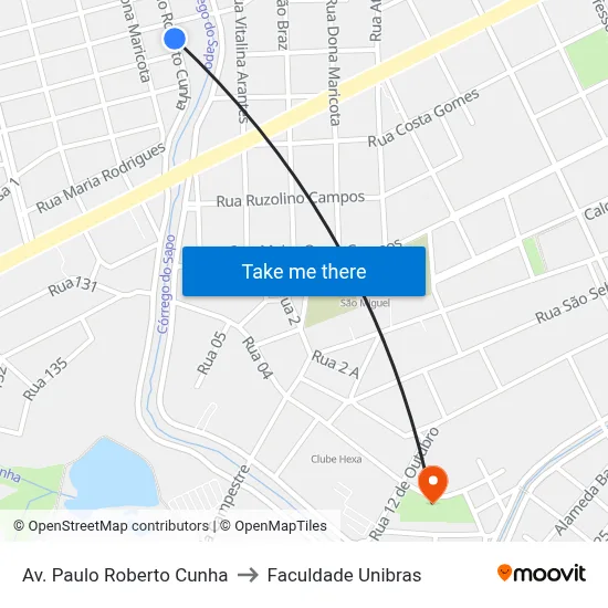 Av. Paulo Roberto Cunha to Faculdade Unibras map