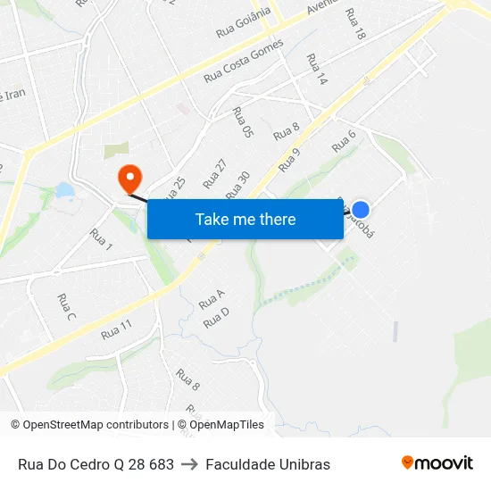 Rua Do Cedro Q 28 683 to Faculdade Unibras map