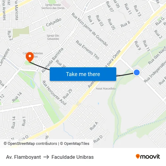 Av. Flamboyant to Faculdade Unibras map