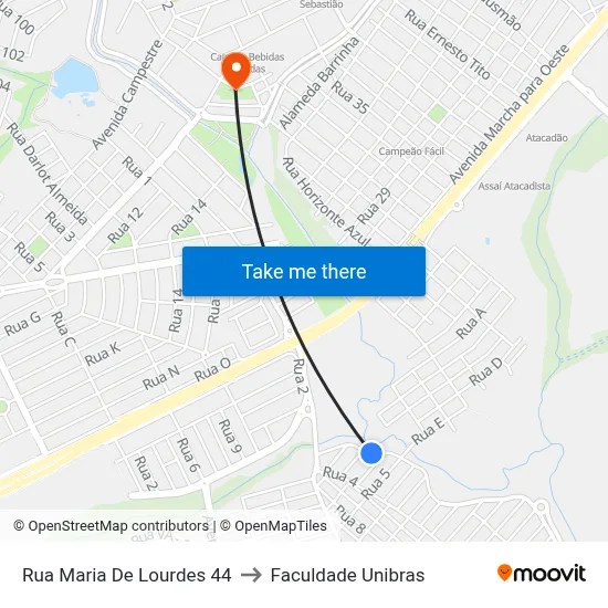 Rua Maria De Lourdes 44 to Faculdade Unibras map