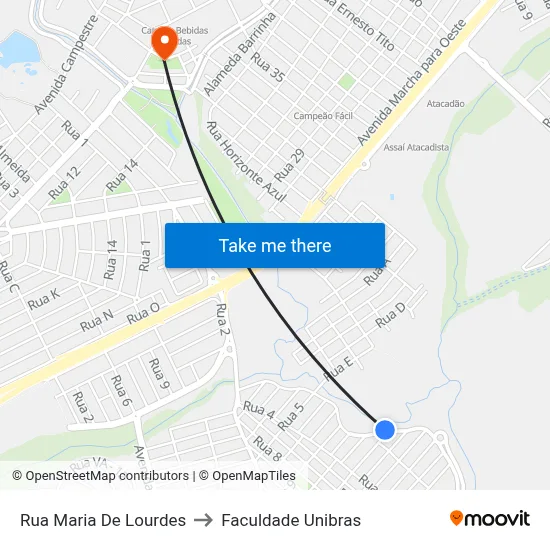 Rua Maria De Lourdes to Faculdade Unibras map