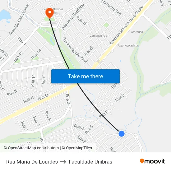 Rua Maria De Lourdes to Faculdade Unibras map