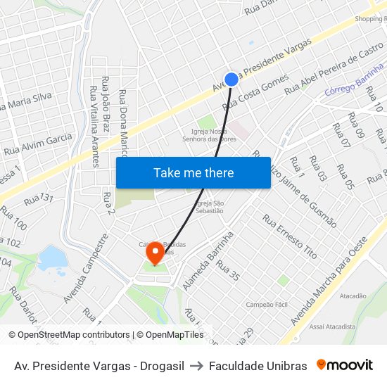 Av. Presidente Vargas - Drogasil to Faculdade Unibras map