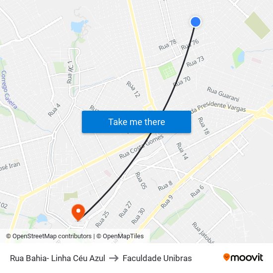 Rua Bahia- Linha Céu Azul to Faculdade Unibras map