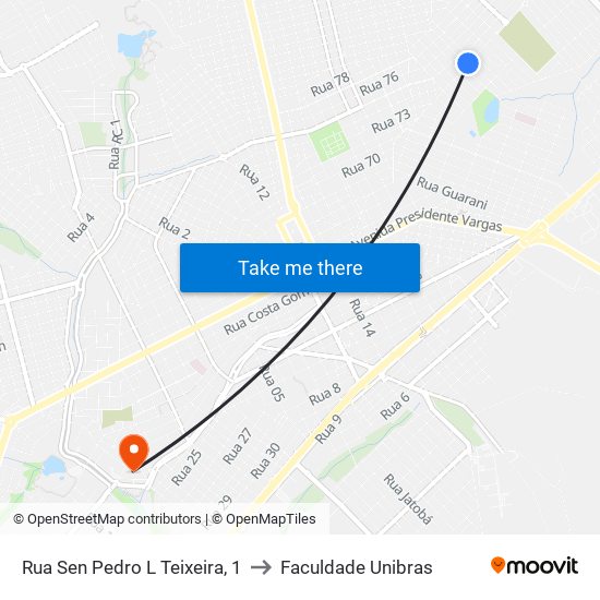 Rua Sen Pedro L Teixeira, 1 to Faculdade Unibras map