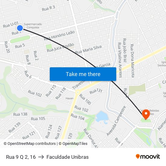 Rua 9 Q 2, 16 to Faculdade Unibras map