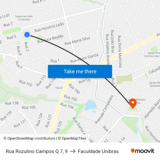 Rua Rozulino Campos Q 7, 9 to Faculdade Unibras map