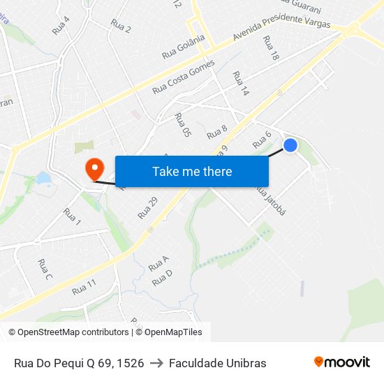 Rua Do Pequi Q 69, 1526 to Faculdade Unibras map