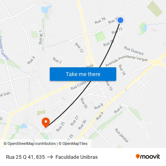 Rua 25 Q 41, 835 to Faculdade Unibras map