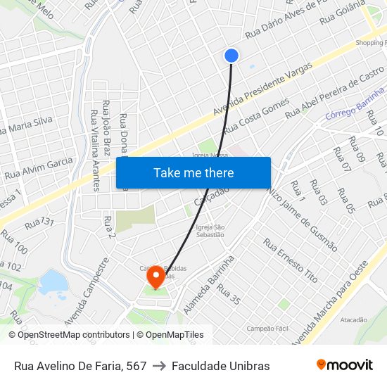 Rua Avelino De Faria, 567 to Faculdade Unibras map