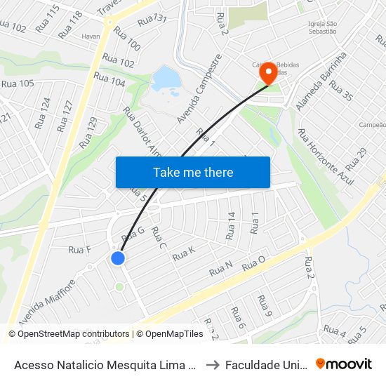 Acesso Natalicio Mesquita Lima Qd4, 18 to Faculdade Unibras map