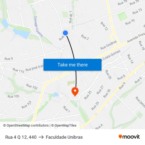 Rua 4 Q 12, 440 to Faculdade Unibras map