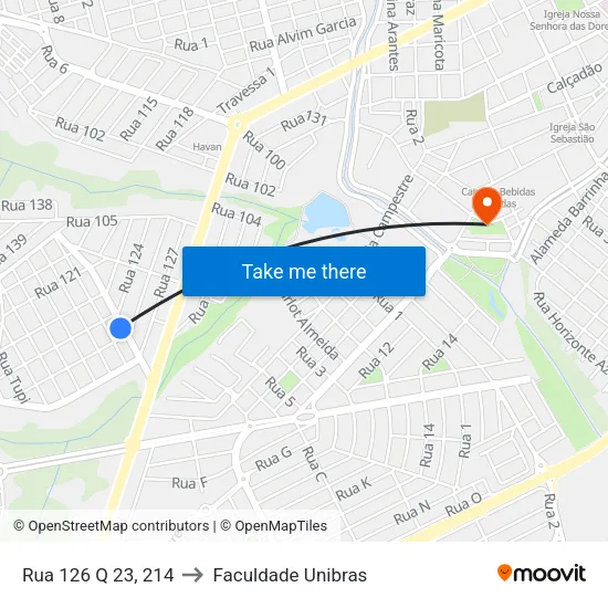 Rua 126 Q 23, 214 to Faculdade Unibras map