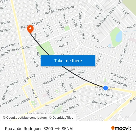 Rua João Rodrigues 3200 to SENAI map
