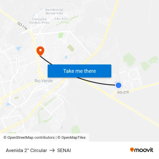 Avenida 2° Circular to SENAI map